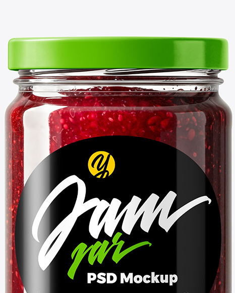 Glass Jar with Cherry Jam Mockup