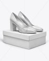 Block Heel Pumps with Shoe Box Mockup