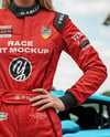 Woman Wearing Racing Kit With Racing Car Mockup