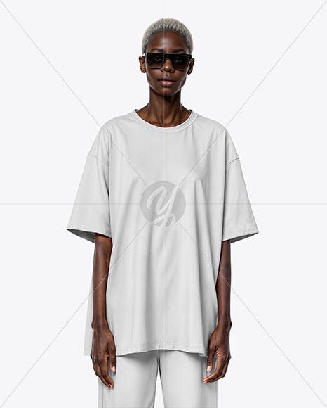 Afro-American Woman Wearing Oversized T-Shirt & Sweatpants Mockup