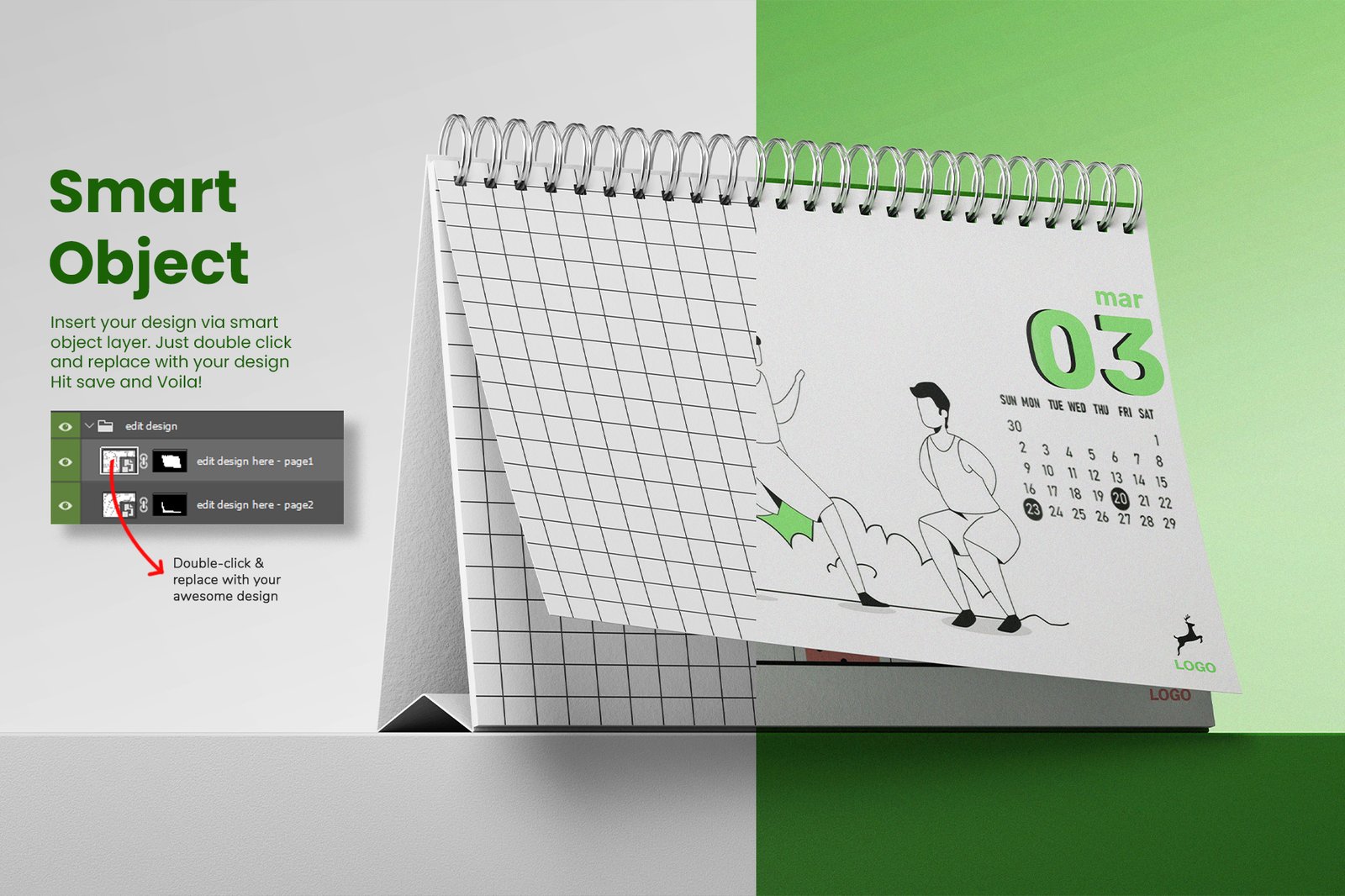 A5 Horizontal Desk Calendar PSD Mockup Set