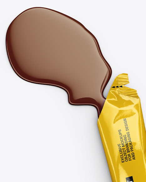 Opened Glossy Stick Sachet with Liquid Mockup