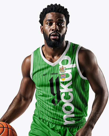 Afro-American Basketball Player Wearing Full Basketball Uniform Mockup