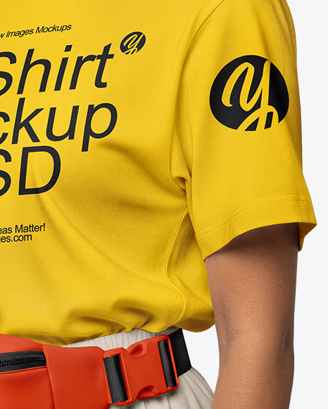 Woman Wearing T-Shirt with Fanny Pack Mockup