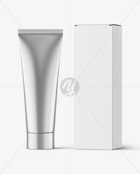 Metallic Cosmetic Tube with Box Mockup