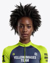 Black Woman Wearing Raglan Cycling Jersey and Bib Shorts Mockup