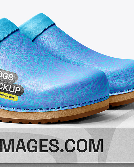 Pair of Clogs with Shoe Box Mockup