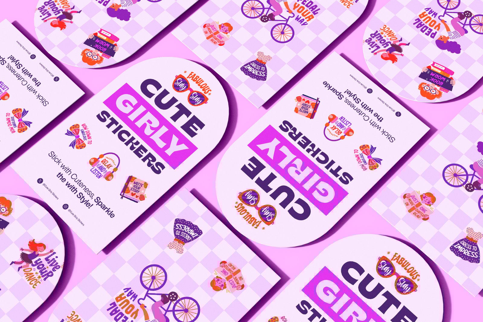 Flat Cute Girly Stickers Set