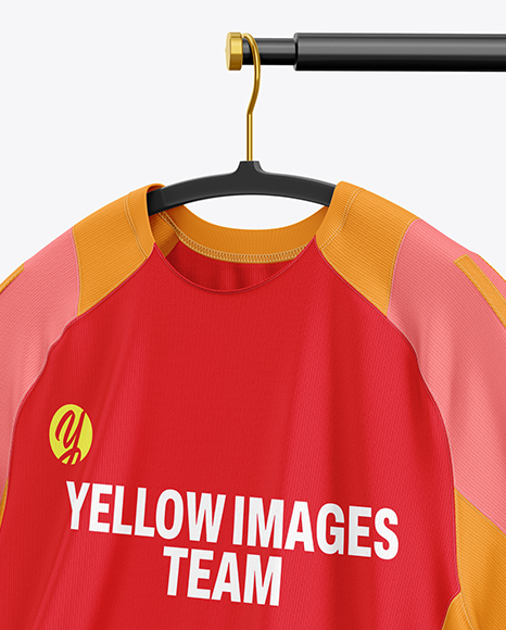 Training Jersey on Hanger Over Wooden Bench Mockup