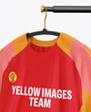 Training Jersey on Hanger Over Wooden Bench Mockup