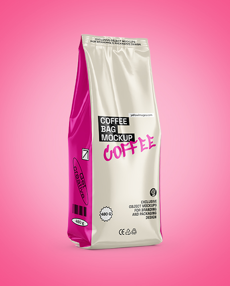 Glossy Coffee Bag Mockup - Half Side view