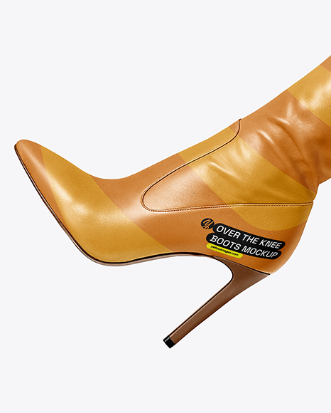 Pair of Over-The-Knee Boots on Women's Legs on Sofa Mockup