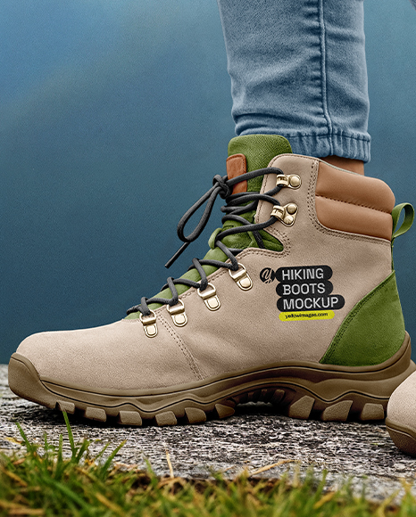 Pair of Hiking Boots on Woman's Legs with Jeans Mockup