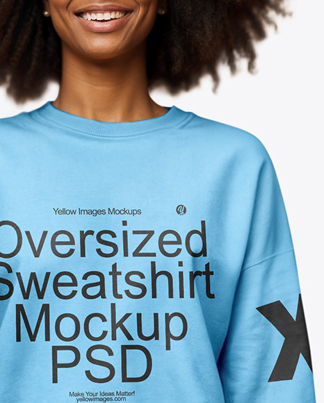 Black Woman Wearing an Oversize Sweatshirt and Jeans Mockup