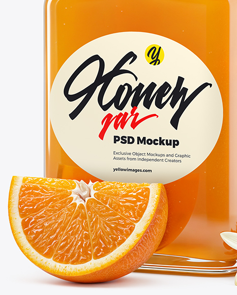 Square Glass Jar with Orange Blossom Honey Mockup