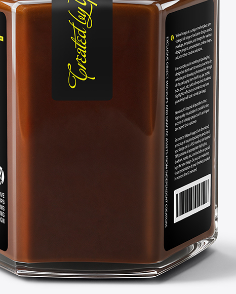 Glass Hexagonal Jar with Chocolate Fudge Sauce Mockup