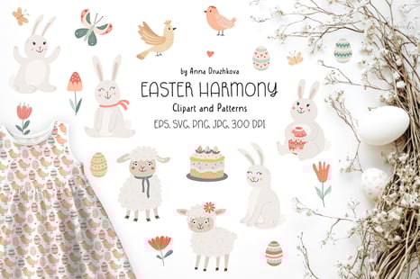 Easter Harmony Clipart and Patterns - Illustrations