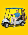 Man Wearing Polo and Chinos on Golf Cart Mockup