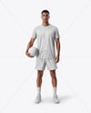 Man Wearing Full Volleyball Kit with Ball Mockup