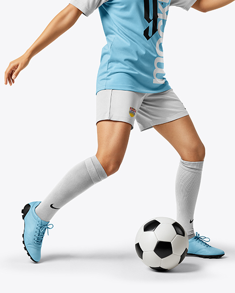 Woman Wearing Soccer Jersey and Shorts Mockup
