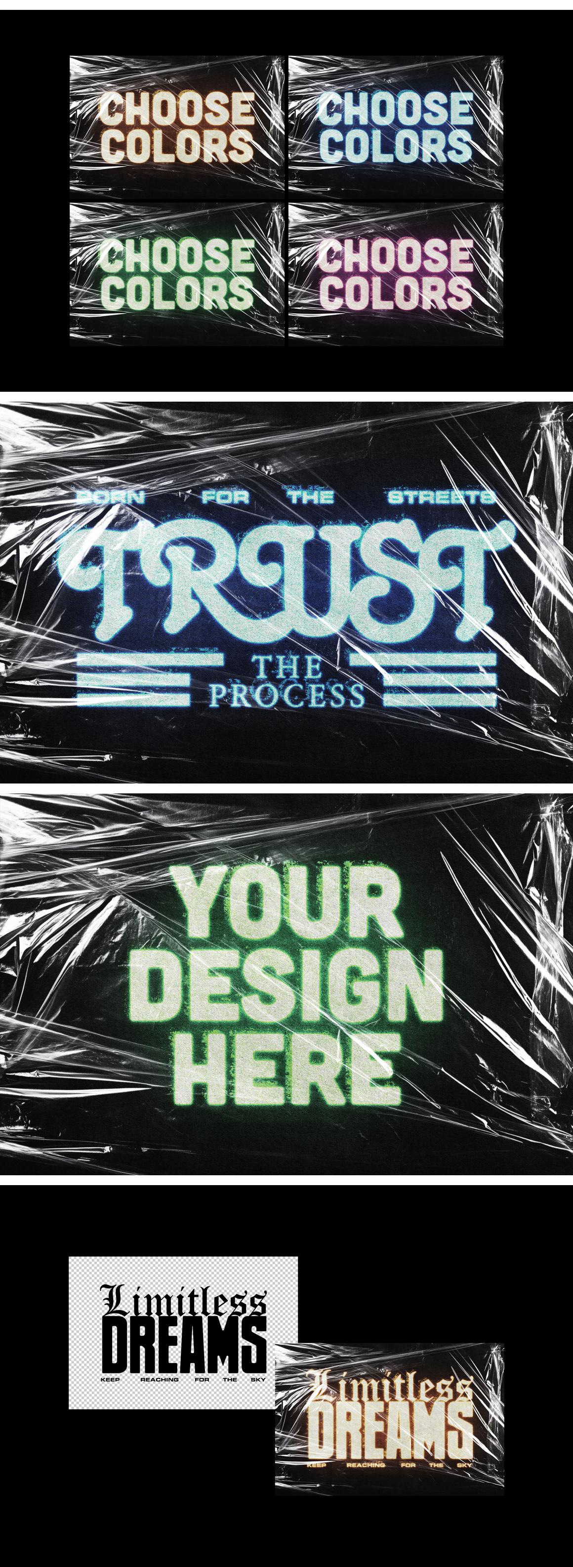 Grunge Plastic Wrap Text &amp; Logo Effect