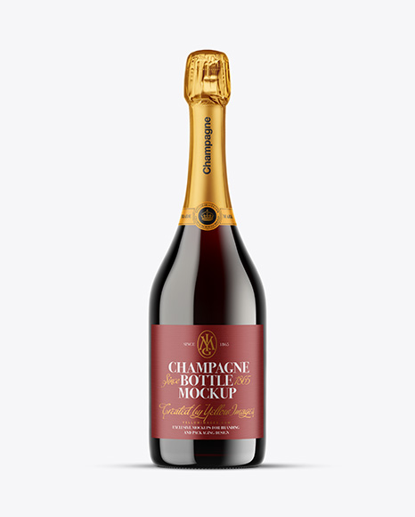 Green Glass Red Champagne Bottle Mockup