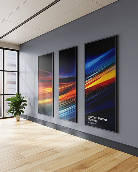 Three Framed Posters on a Wall Mockup - Poster landscape mockup