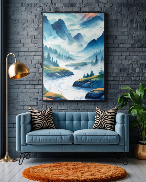 Framed Poster in a Modern Living space Mockup