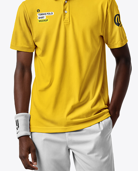 Black Man Wearing a Tennis Polo Shirt and Shorts Mockup