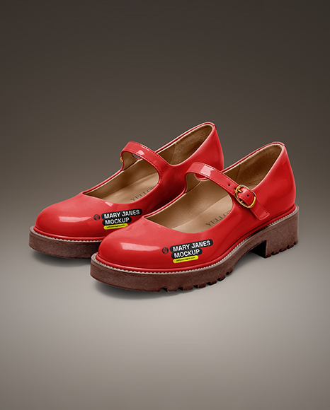 Pair of Patent Leather Mary Janes Mockup
