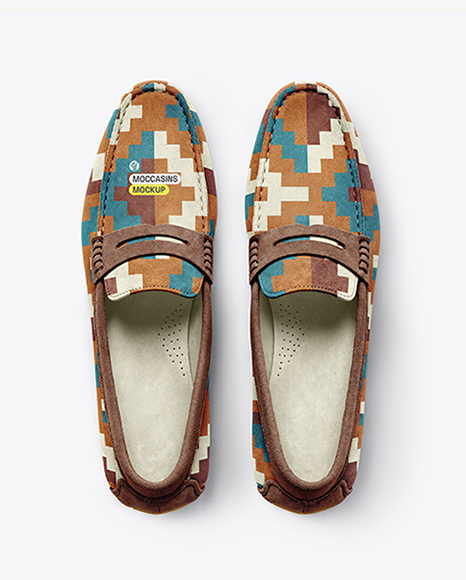 Pair of Suede Moccasins Mockup - Top+View+Of+A+Pair+Of+Suede+Sneakers+With+Neon+Laces+On+...