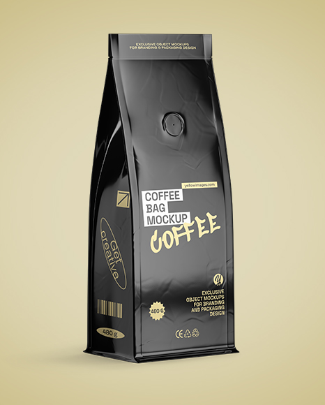 Glossy Coffee Bag Mockup - Half Side view