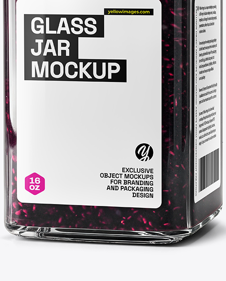 Square Glass Jar with Blueberry Jam Mockup