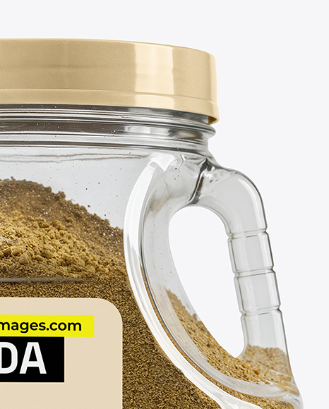 Clear Plastic Jar with Asafoetida Spice Mockup