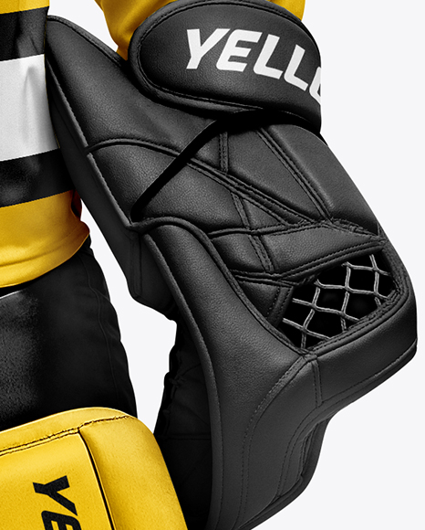 Man Wearing Ice Hockey Goalkeeper Kit Mockup