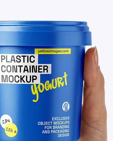 Matte Plastic Container in a Hand Mockup