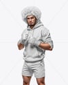 Male UFC Fighter Wearing Hoodie and Papakha Hat Mockup