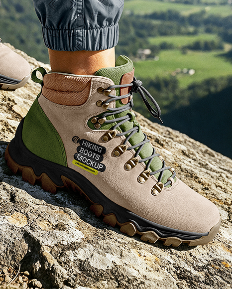Pair of Hiking Boots on Woman's Legs Mockup