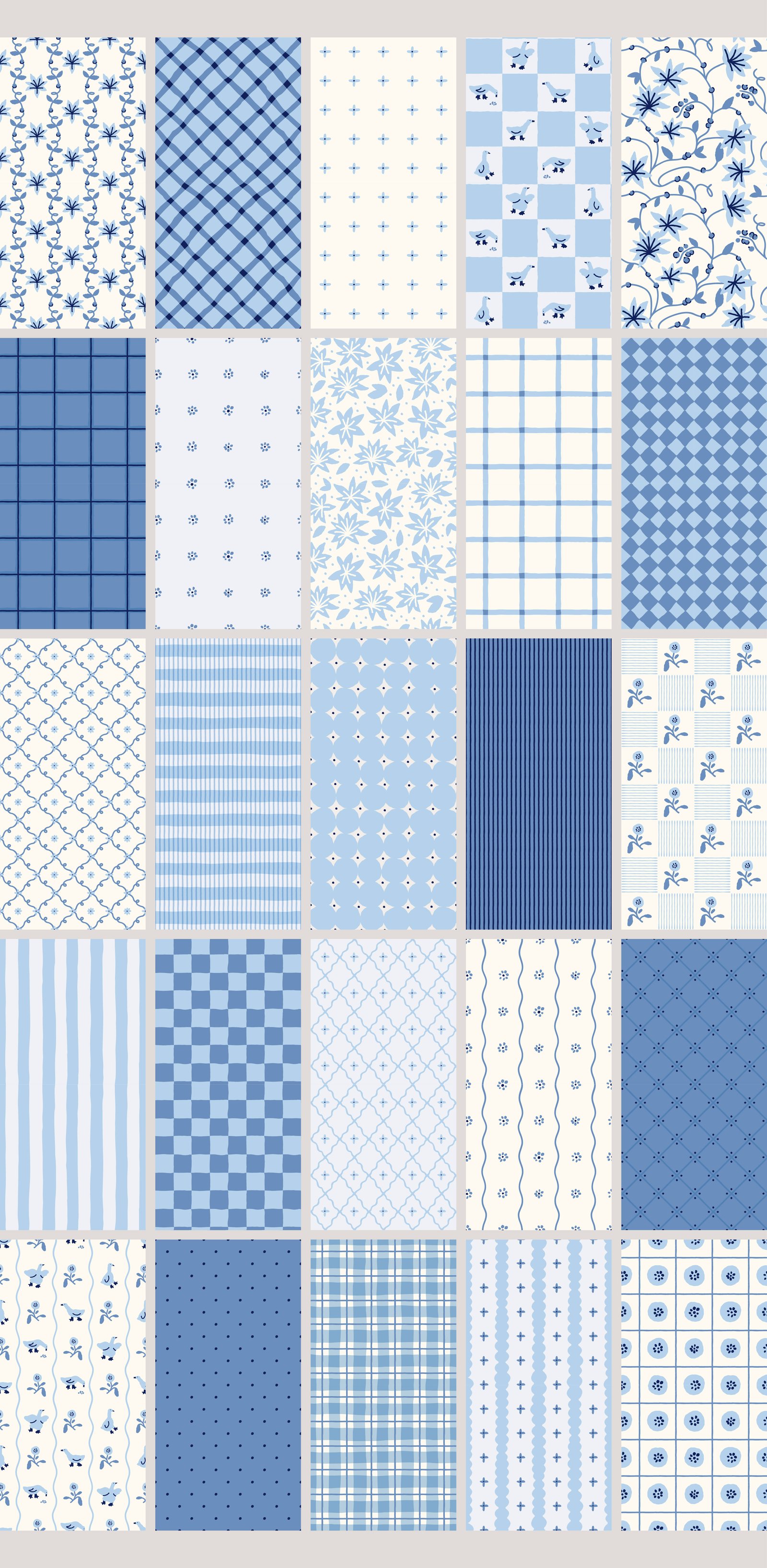 Cobalt Cottagecore. Seamless Patterns