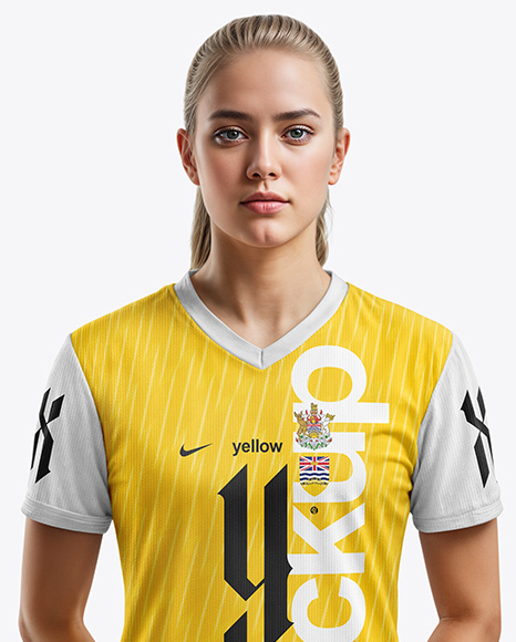 Woman Wearing Soccer V-Neck Jersey and Shorts Mockup