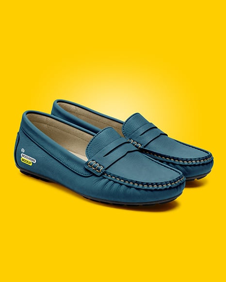 Pair of Women's Leather Moccasins Mockup