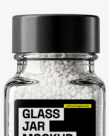 Square Glass Jar with Coarse Sea Salt Mockup