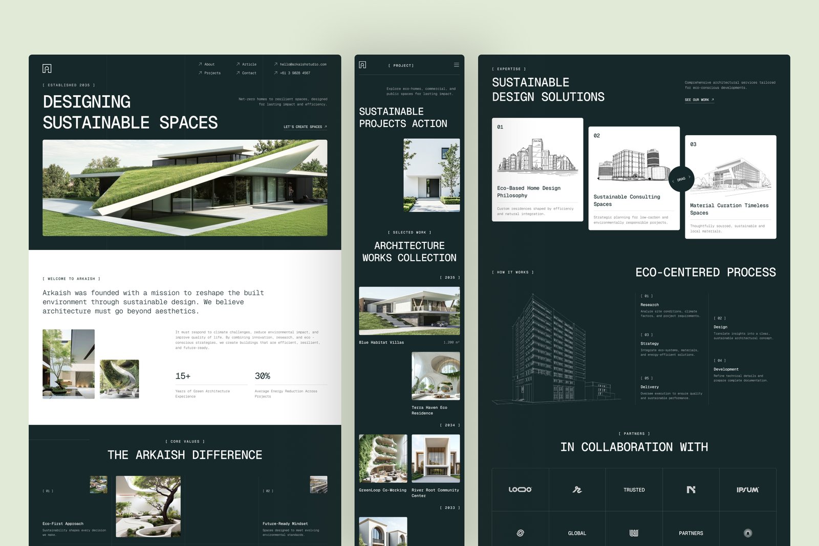 Arkaish – Sustainable Architecture Firm Website UI Figma Design