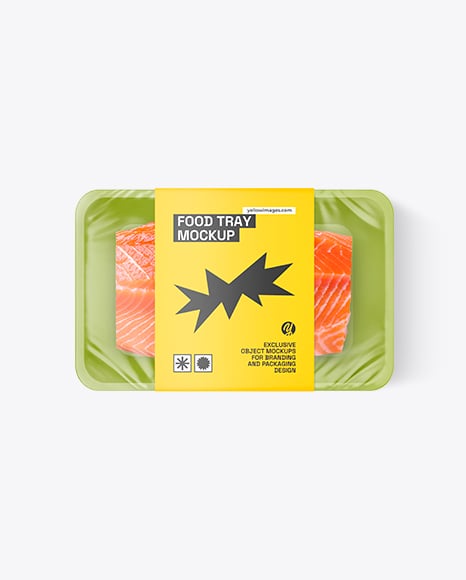 Plastic Tray With Salmon Fillet Mockup - Healthy food