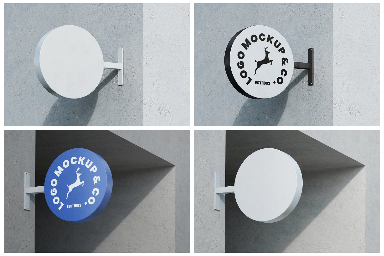 Round Shop Sign Wall Mounted PSD Mockup Set