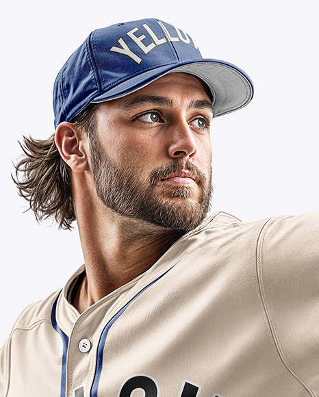 A Man Wearing a Full Pitcher Baseball Kit with Ball Mockup