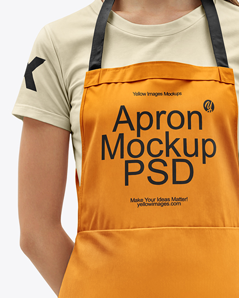 Young Woman Wearing Apron and T-Shirt Mockup