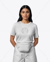 Woman Wearing T-Shirt with Fanny Pack Mockup