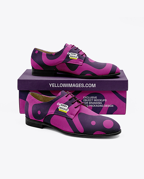 Pair of Suede Derby With Box Mockup - Apparel mockups