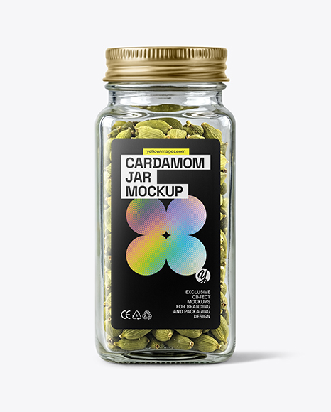 Square Glass Jar with Cardamom Pods Mockup - Square frame mockup